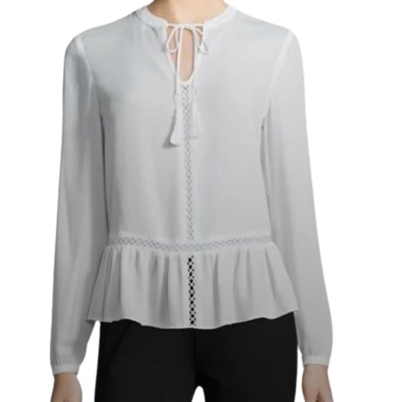 NWT‎ a.n.a Long Sleeve Peplum White Blouse. Size Small. Women's Fashion - Picture 1 of 16